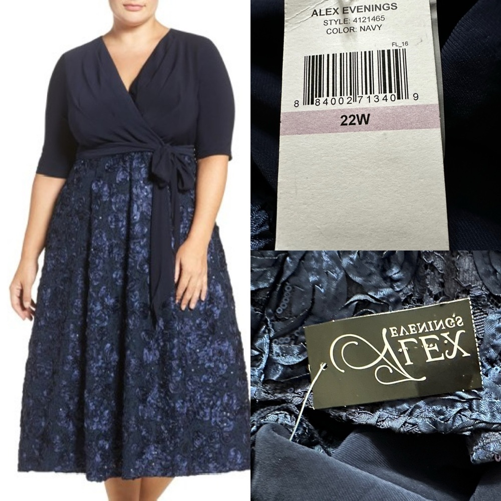 Alex Evenings Plus Size Surplice
Rosettes Dress - Navy Blue Size 18W or 22W - Picture 9 of 13